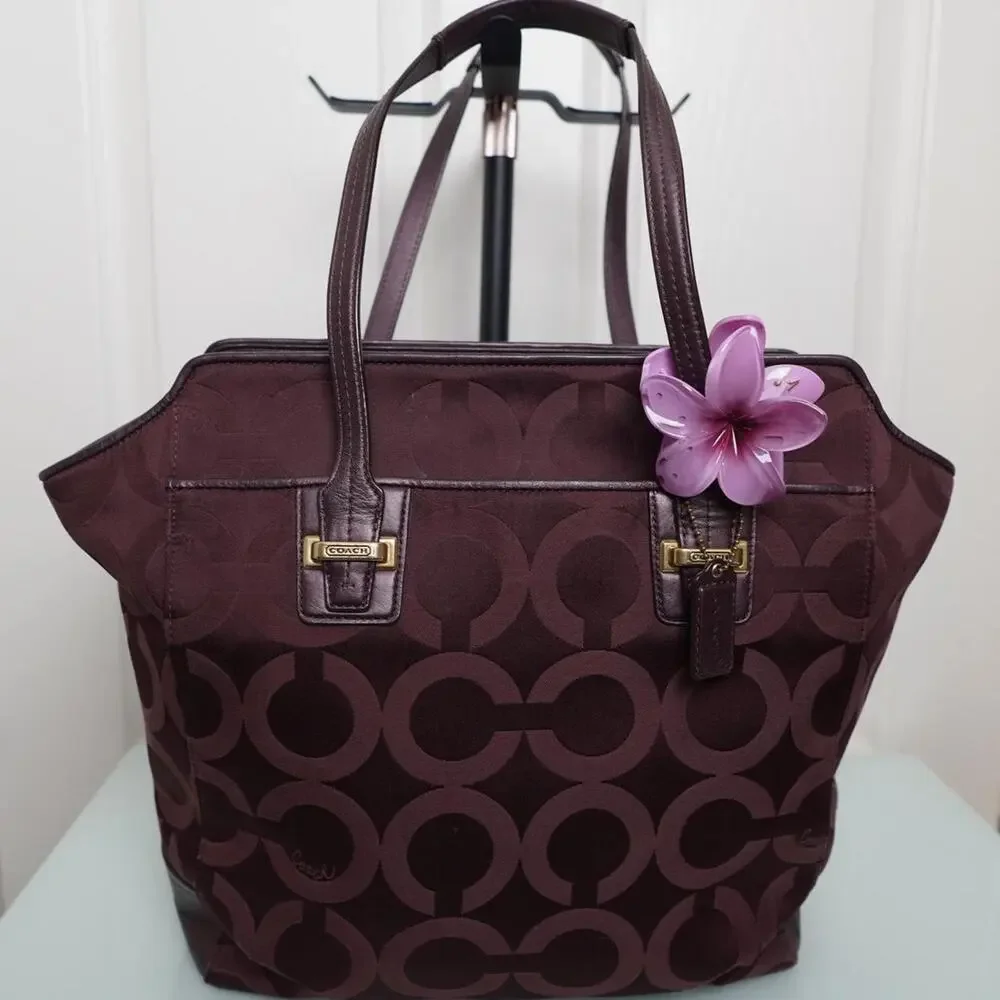 Coach Signature Tote Bag Burgundy Jacquard